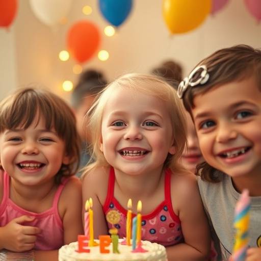 Crianäas sorrindo durante uma festa de aniversário, com o fotógrafo capturando a alegria do momento
