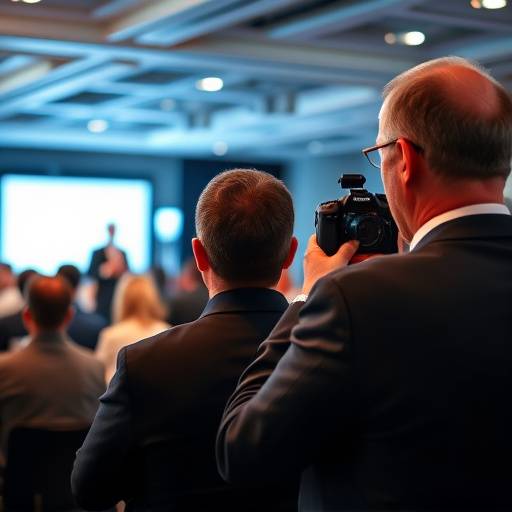 Palestrante apresentando em um evento corporativo, com o fotógrafo registrando o momento